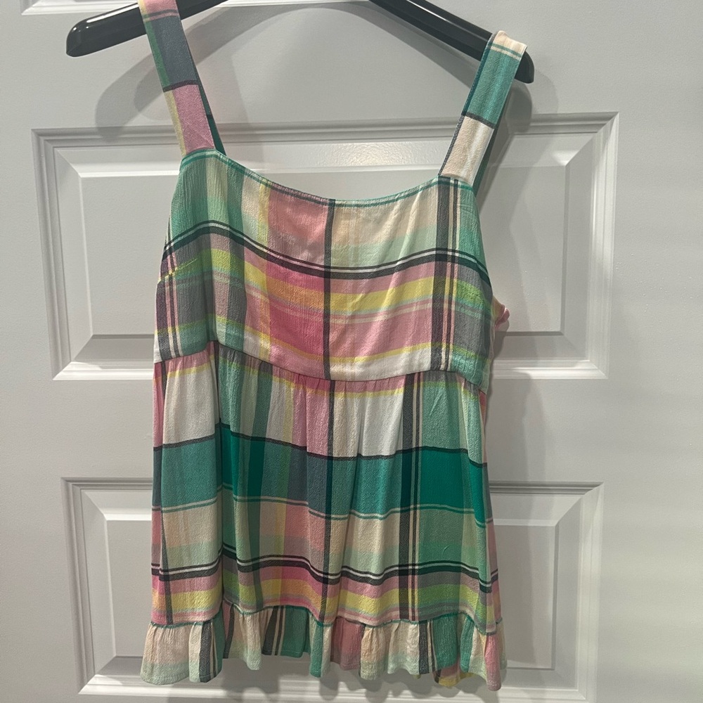 LOFT Plaid Tie Back Peplum Cami Size 8 - Picture 3 of 9